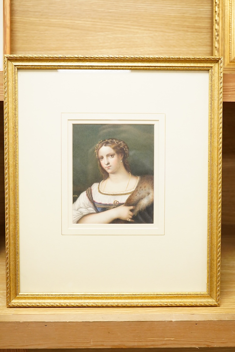 After Sebastiano del Piombo (Italian, c.1485-1547), 'Portrait of a woman', 19th century, after the 1512 original, watercolour and gouache, 15 x 12cm